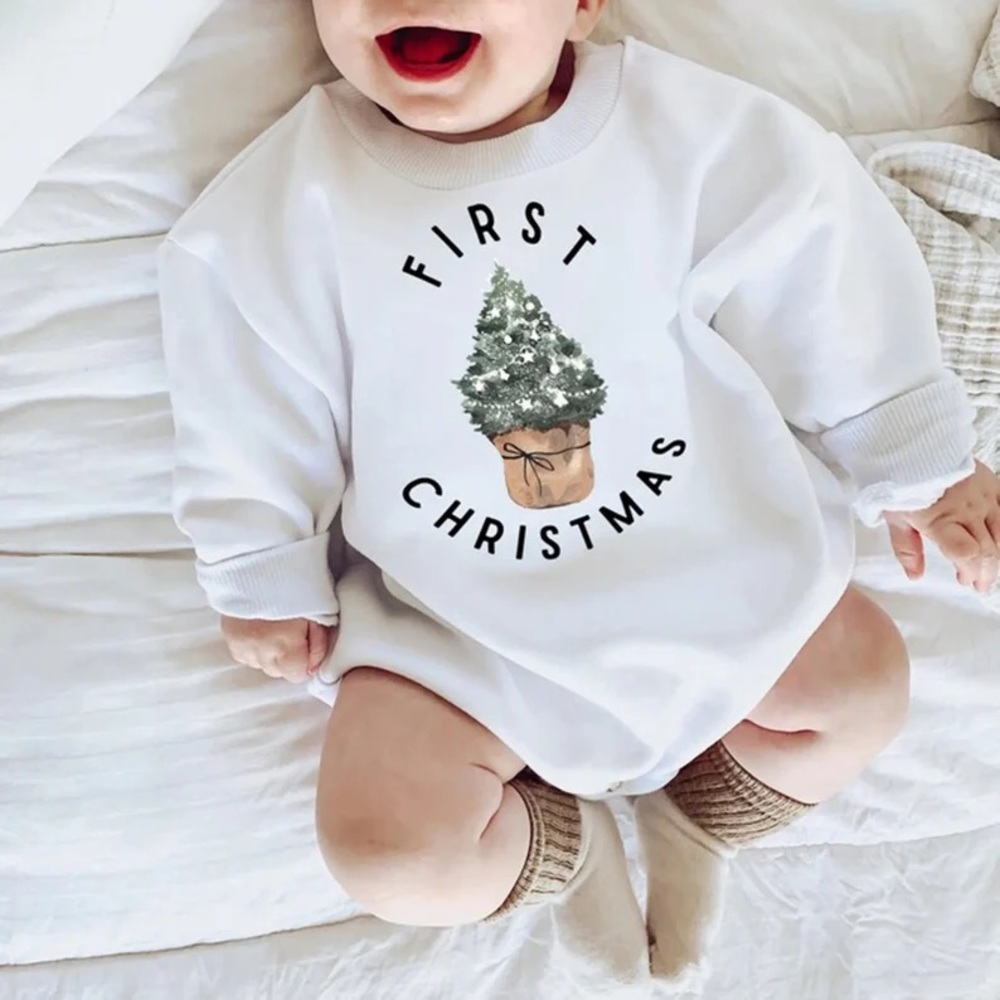 Baby's First Christmas Outfit, First Christmas Sweatshirt Baby Romper